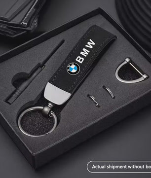 Luxe Lederen Autosleutelhanger met Metalen Ring - Geschikt voor BMW
