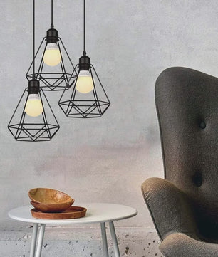 Industriële Hanglamp Zwart - Diamant Kooi Design - 3-Lichts