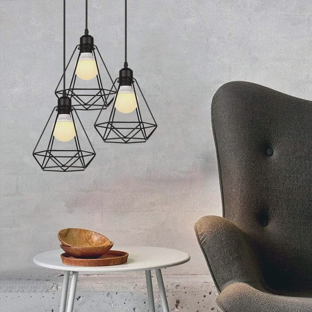 Industriële Hanglamp Zwart - Diamant Kooi Design - 3-Lichts