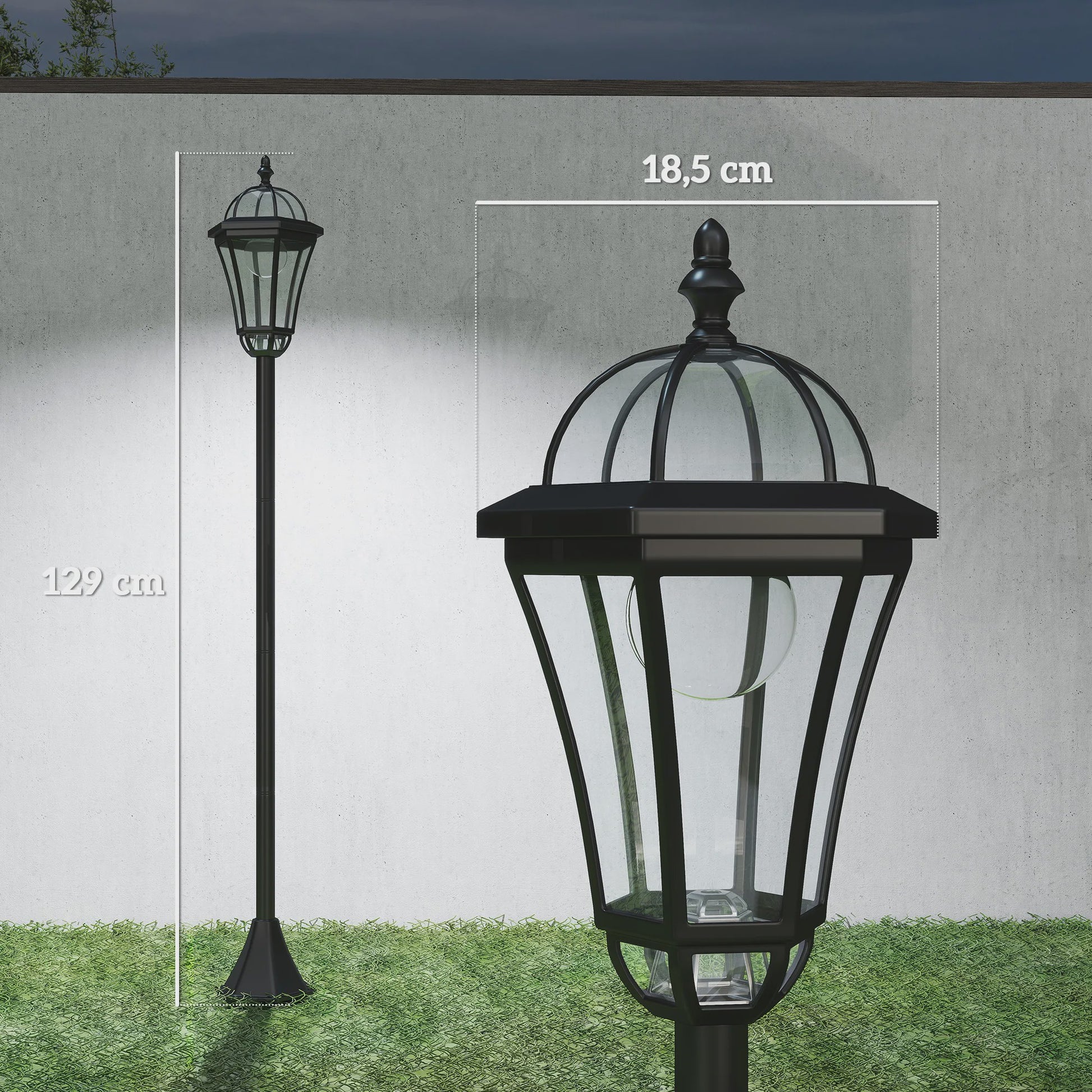 Set van 2 Zonne-energie Tuinlampen Staand Zwart - IP44 - 129 cm Hoog