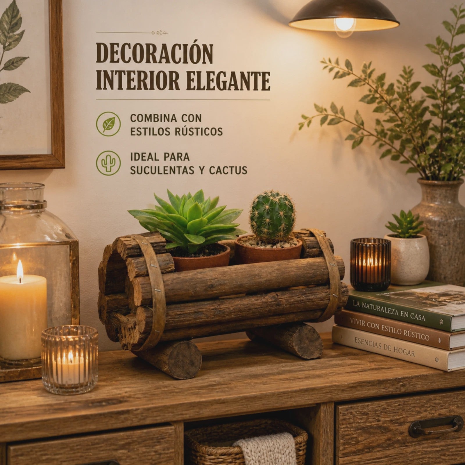 Rustieke Houten Plantenbak voor Succulenten & Cactussen - Handgemaakt Log Decor 20x12cm