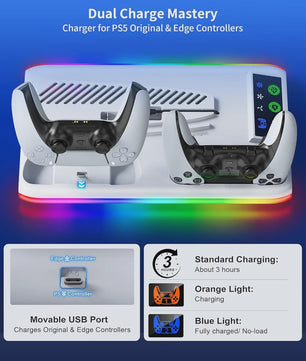 PlayStation 5 Cooling Stand met LED, Controller Oplaadstation & 3-Speed Ventilator