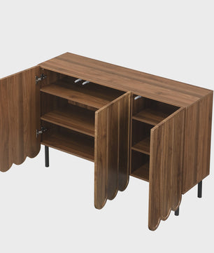 Modern Houten Sideboard met Golfdeuren - 120x35x80 cm - Handgreeploos, Verstelbare Planken