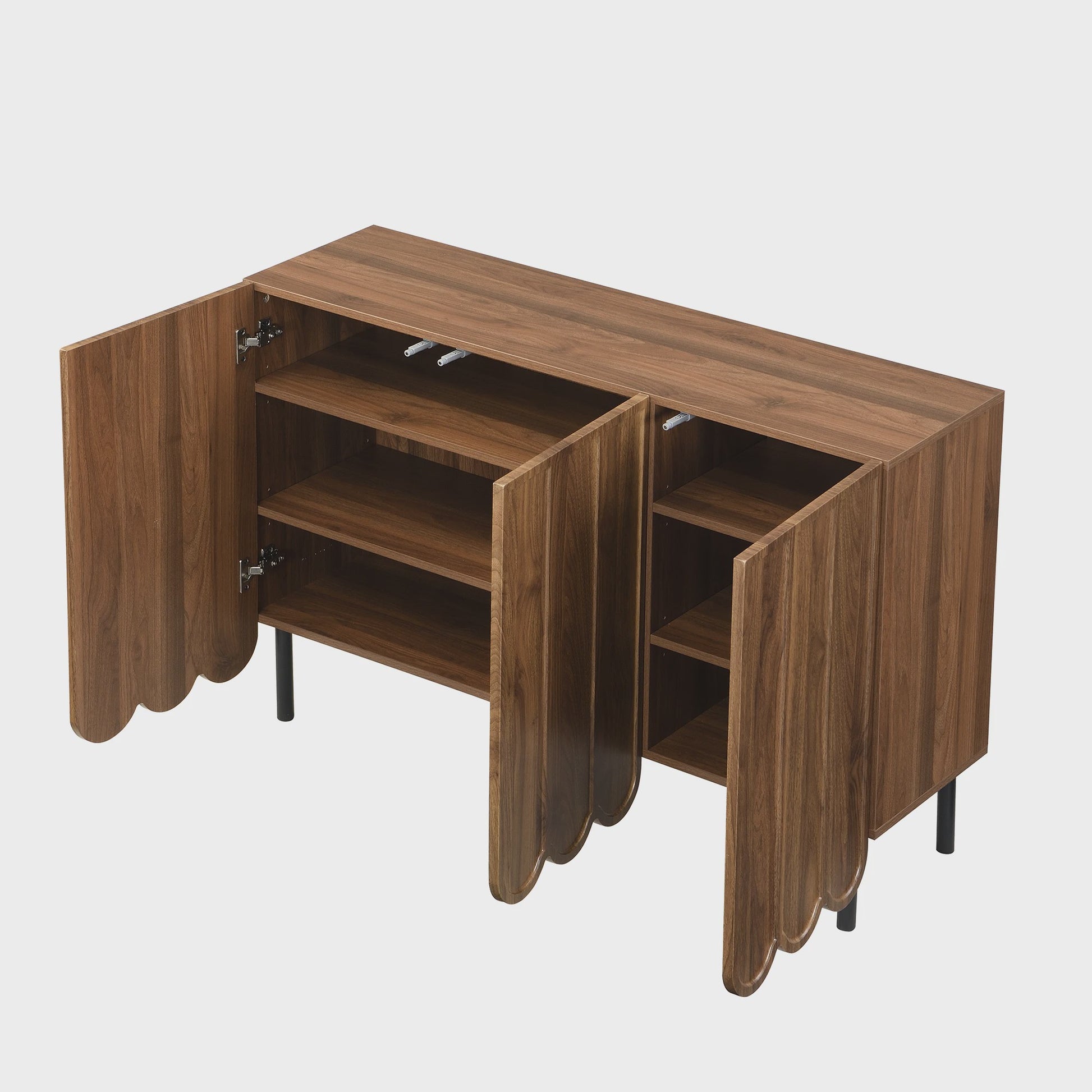 Modern Houten Sideboard met Golfdeuren - 120x35x80 cm - Handgreeploos, Verstelbare Planken