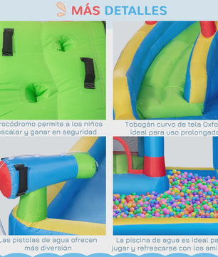 Outsunny Opblaasbaar Kasteel met Zwembad - 390x300x197 cm - Kleurrijk Plezier voor Kinderen