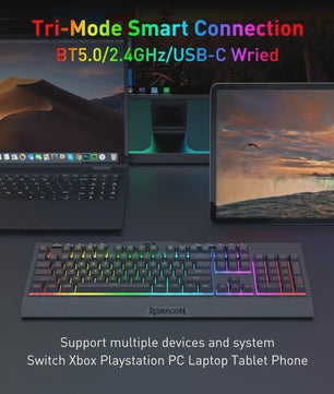 Redragon K525 PRO RGB Gaming Toetsenbord - Draadloos, Mechanisch Gevoel, Multimedia