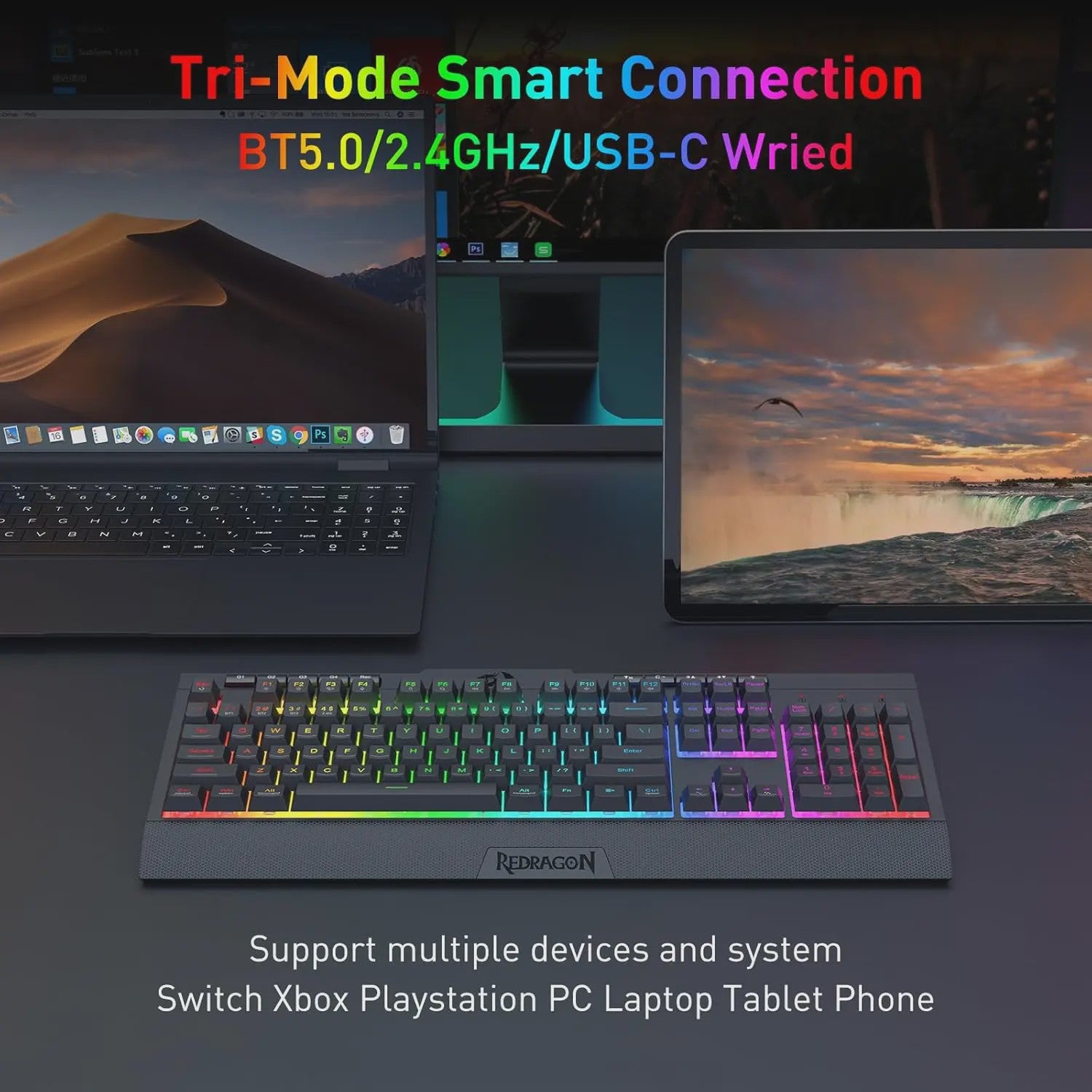 Redragon K525 PRO RGB Gaming Toetsenbord - Draadloos, Mechanisch Gevoel, Multimedia
