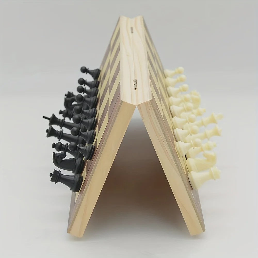 Magnetisch Houten Schaakspel - Opvouwbaar & Draagbaar Strategisch Bordspel