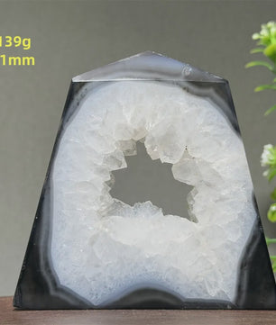 Zwarte Agaat Kristal Geode Obelisk - Natuurlijke Decoratie & Meditatie Steen