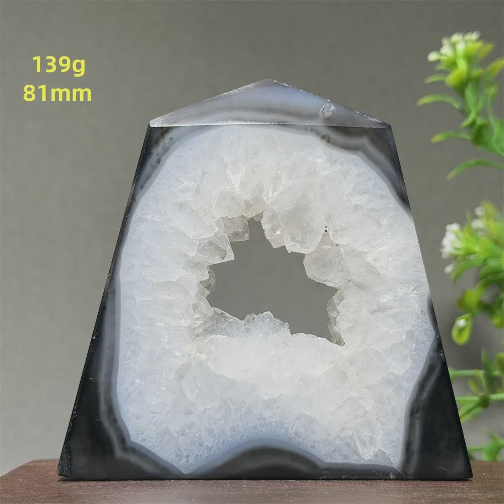 Zwarte Agaat Kristal Geode Obelisk - Natuurlijke Decoratie & Meditatie Steen