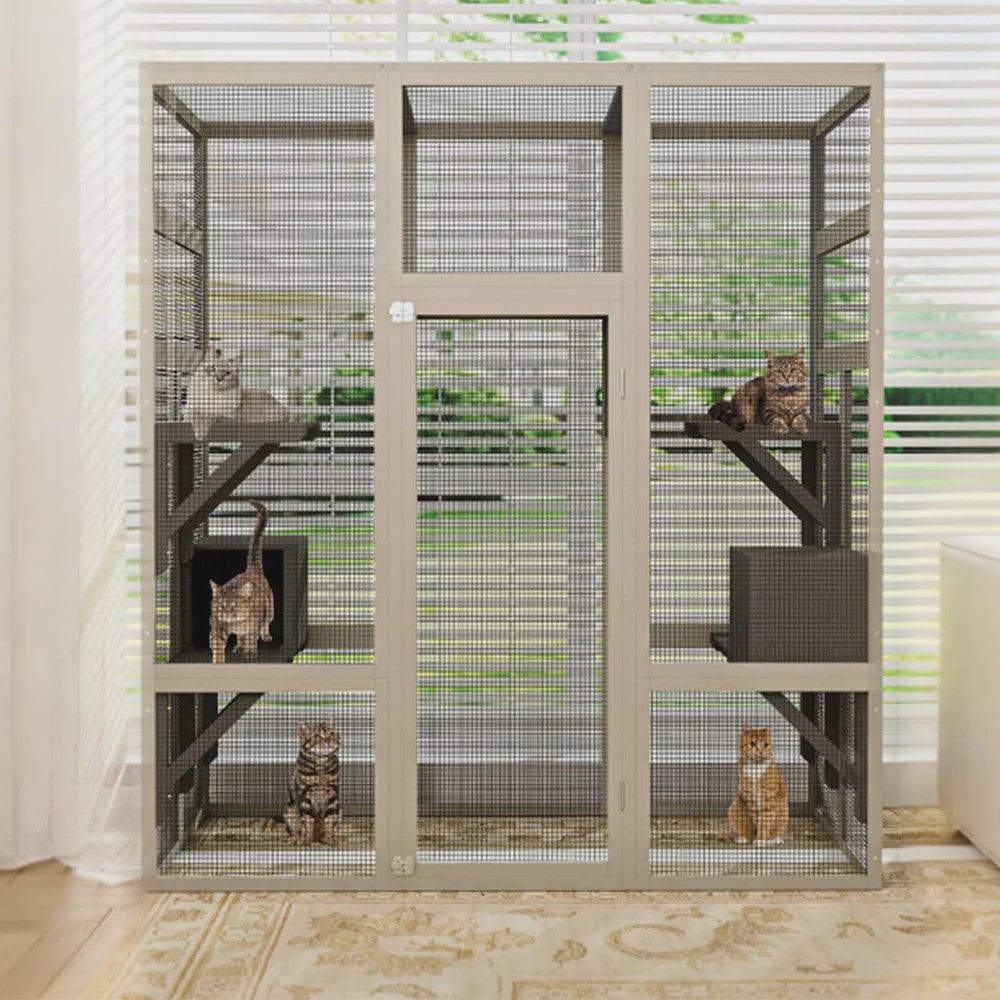 Grote Kattenren (Catio) 70'' - Waterdicht, UV-Beschermd, met Rustboxen en Platforms