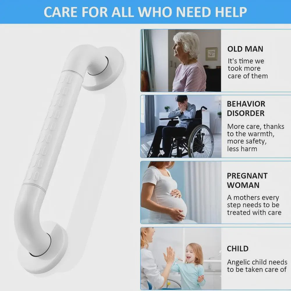 Antislip Beugel 35cm Wit RVS - Veiligheidshandgreep met Fluoriserende Ring voor Badkamer & Douche