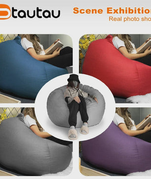 70cm Gevulde Beanbag Sofa van Katoen Linnen - Comfortabele Loungestoel voor Ontspanning