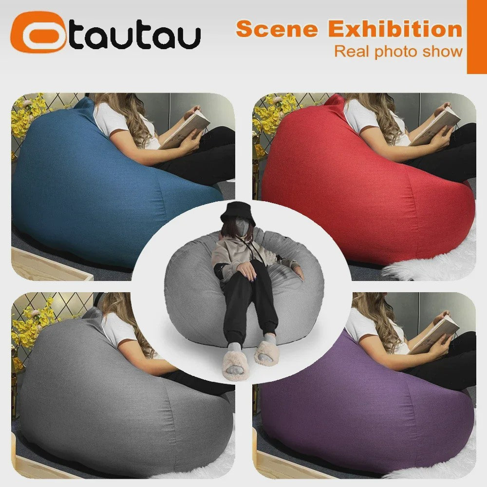 70cm Gevulde Beanbag Sofa van Katoen Linnen - Comfortabele Loungestoel voor Ontspanning