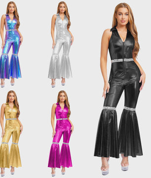 Dames Jumpsuit Jaren '70 Disco Stijl met Pailletten en Flare Pijpen