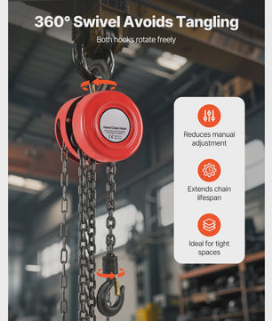 Handkettingtakel 1T/2T - Robuuste Handlier met 2.5/3/6m Hefhoogte voor Garage & Werkplaats