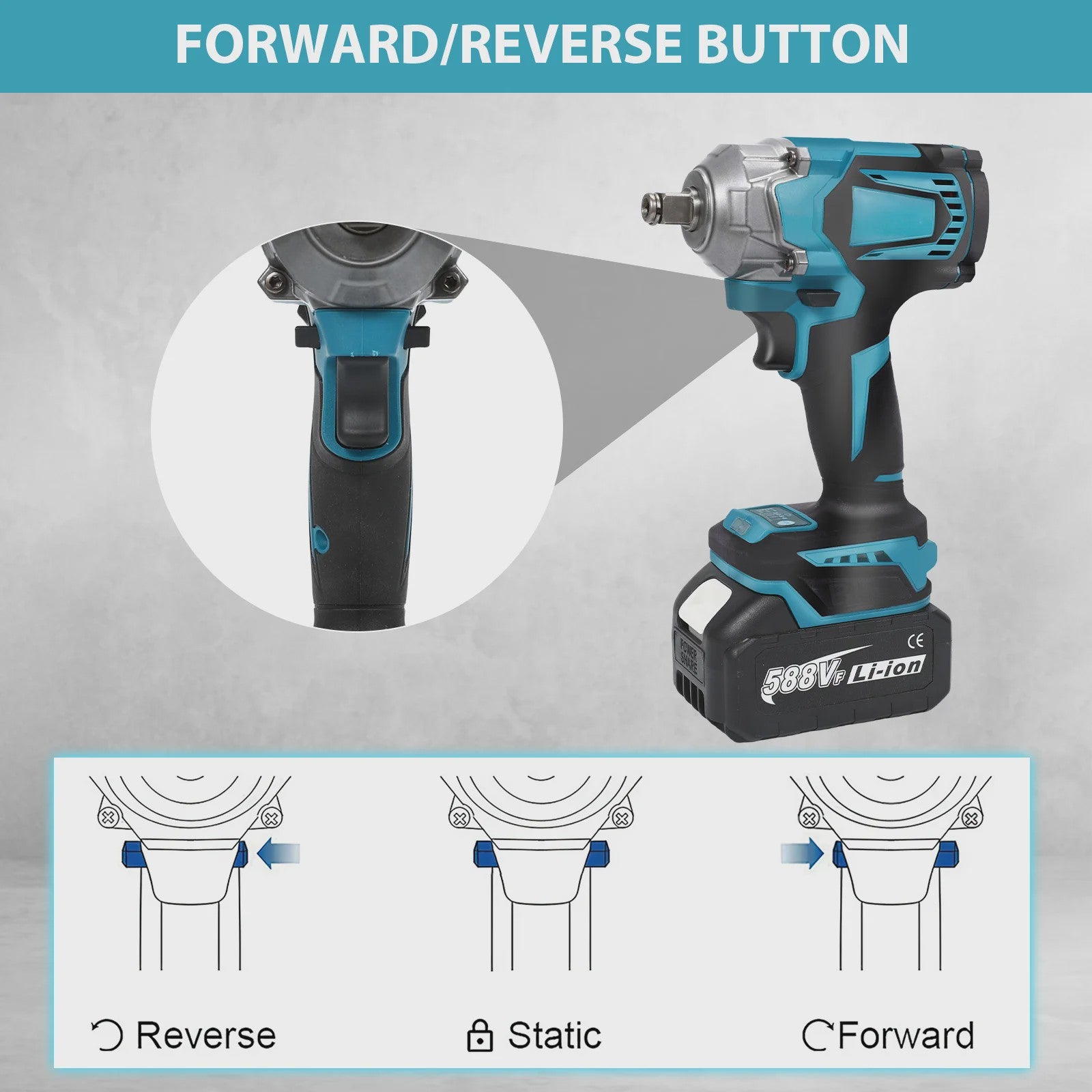 Krachtige 1200Nm Brushless Accu-slagmoersleutel 1/2" met LED, 8 standen, compatibel met Makita 18V accu
