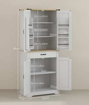 HOMCOM Keuken Buffetkast met 4 Deuren, Lade en 6 Verstelbare Planken - Wit 181 cm