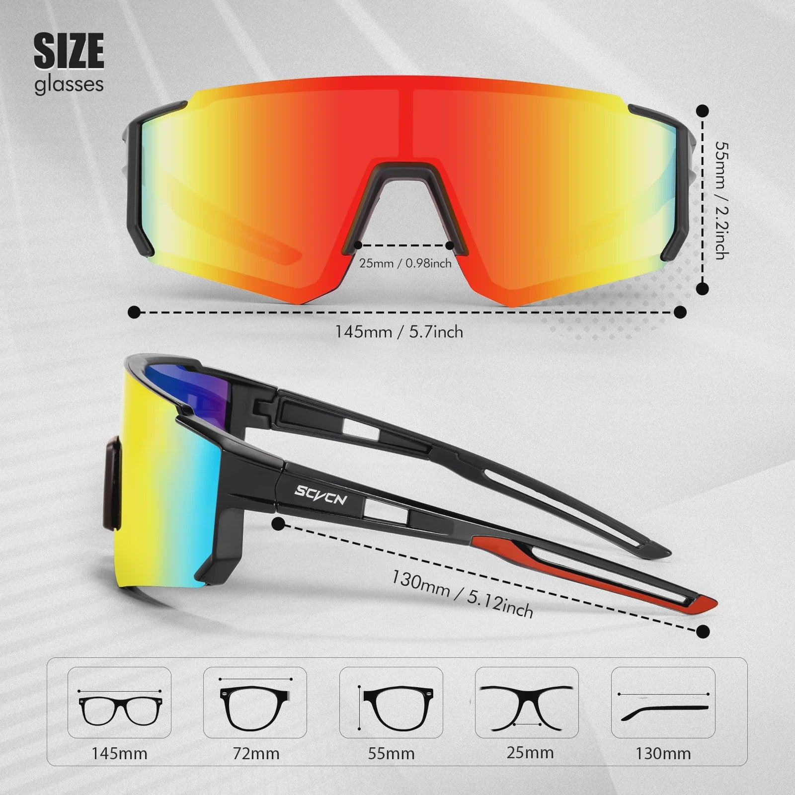 SCVCN Fietsbril Sport Zonnebril UV400 - Wielrennen, MTB, Outdoor