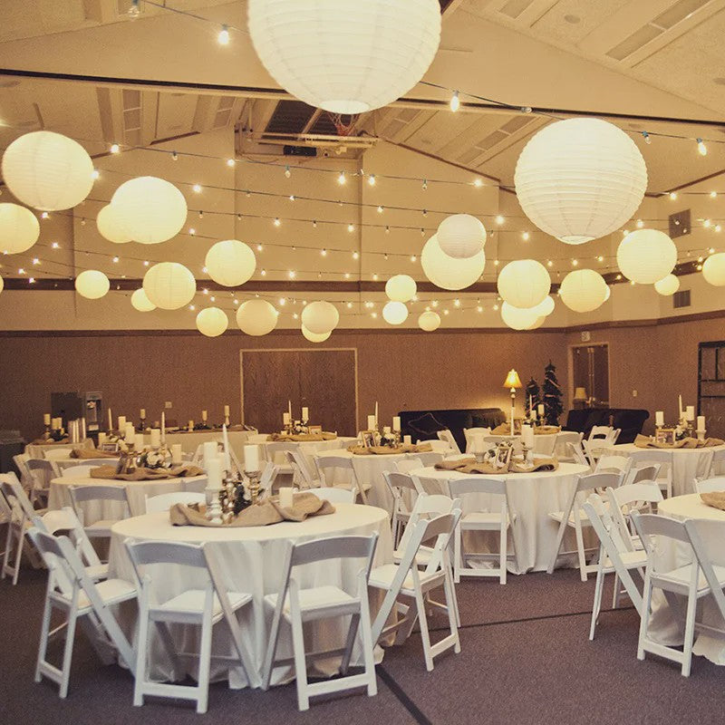 30 Stuks Witte Papieren Lampionnen Set - Ronde Chinese Hangende Decoratie voor Feesten