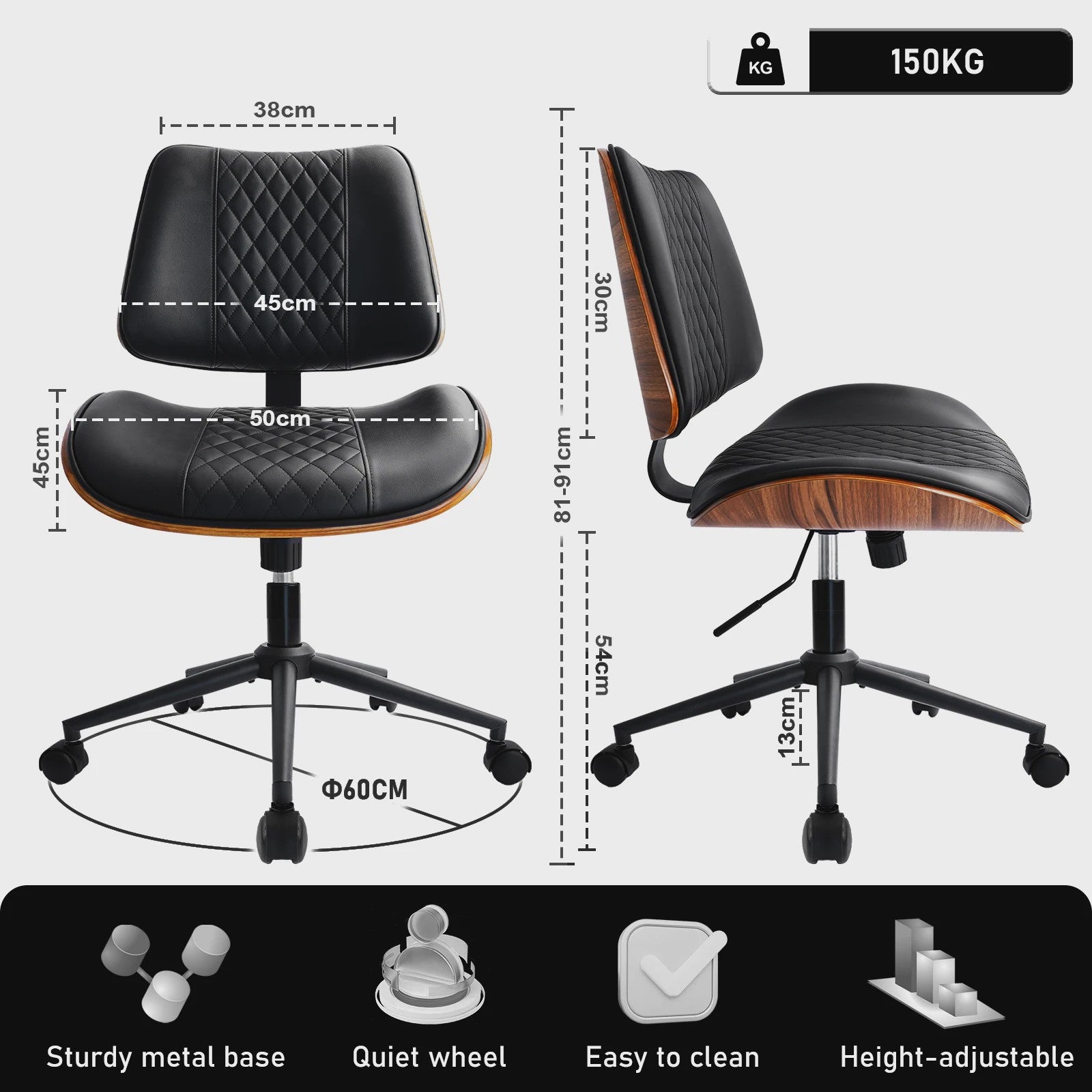 Ergonomische Bureaustoel met Walnoot Finish en Comfortabele Zitting