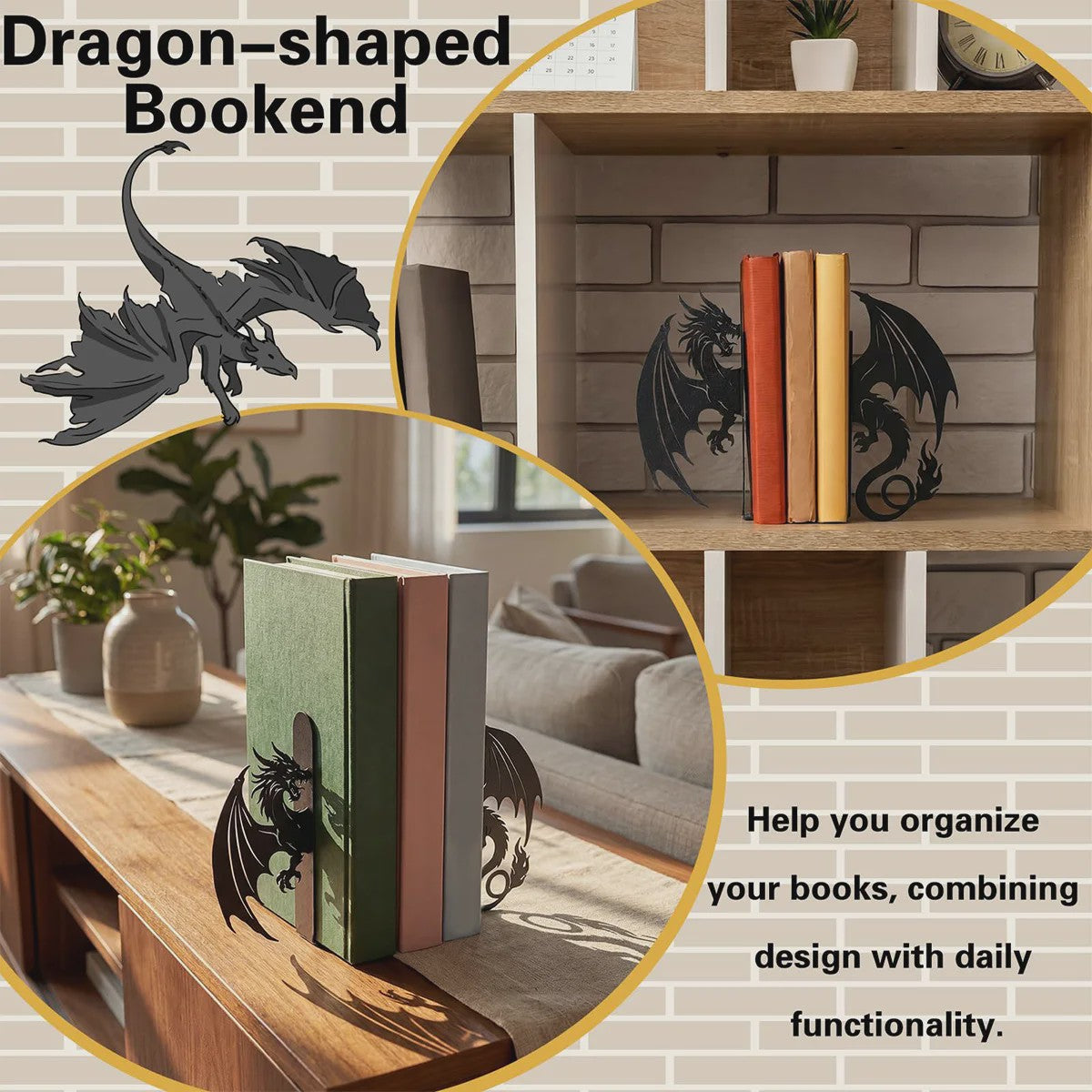 Draken Boekensteunen - Set van 2 - Wrought Iron - Decoratieve Boekenkast Organizer