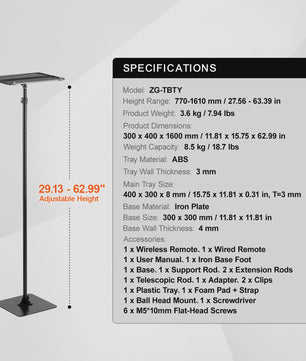 Verstelbare Projector Vloerstandaard met Tray - Ideaal voor Thuis, Kantoor & Studio