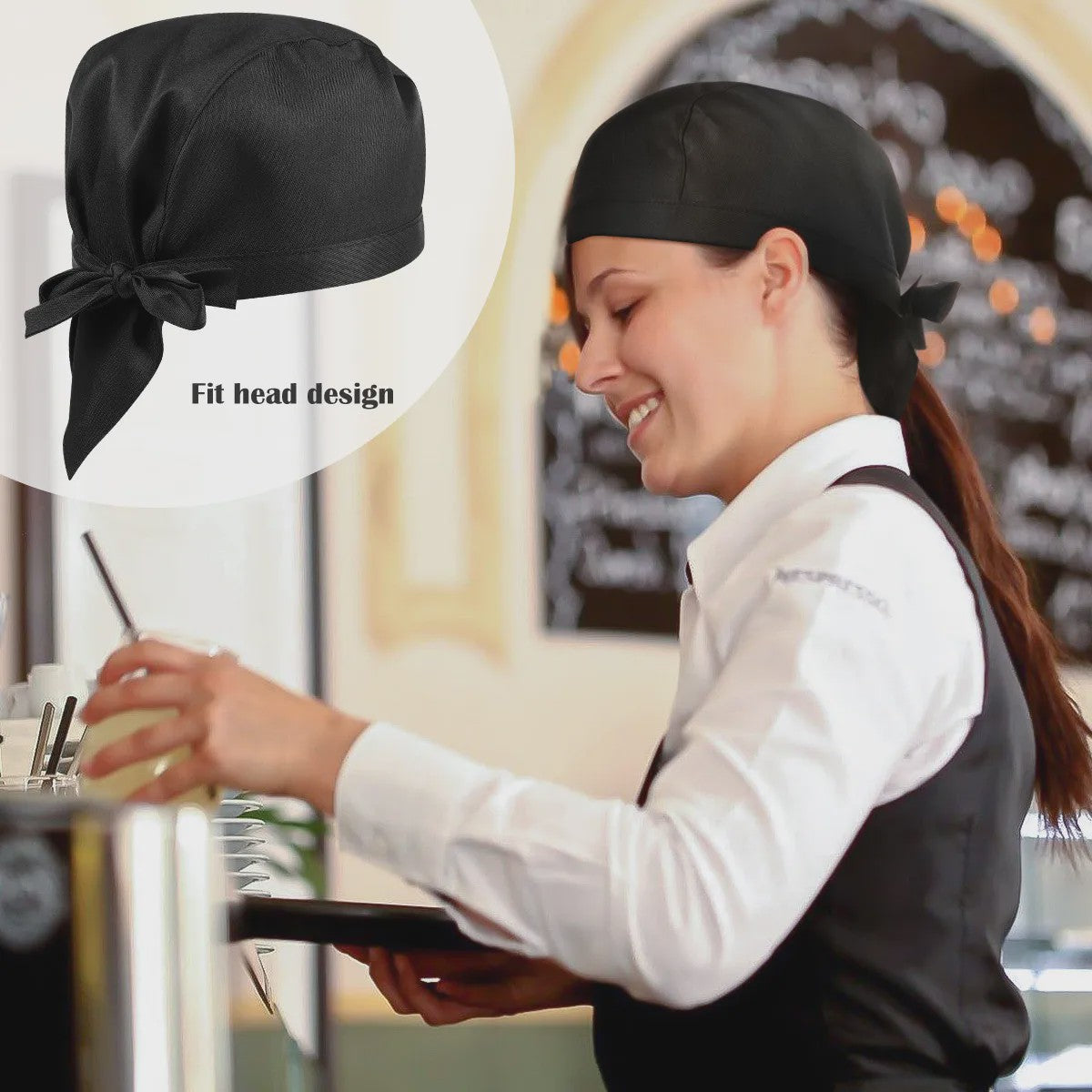 Zwarte Koksmuts met Lint - Verstelbaar & Comfortabel voor Horeca en BBQ