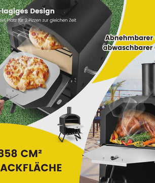 Outdoor Pizzaoven met 2 Lagen, Grillrooster, Pizzasteen & Schep