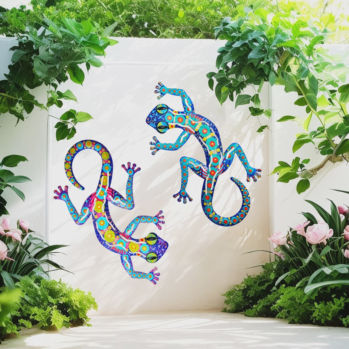 Kleurrijke Metalen Muurdecoratie Gecko - Levendige Hagedis Sculptuur voor Binnen & Buiten