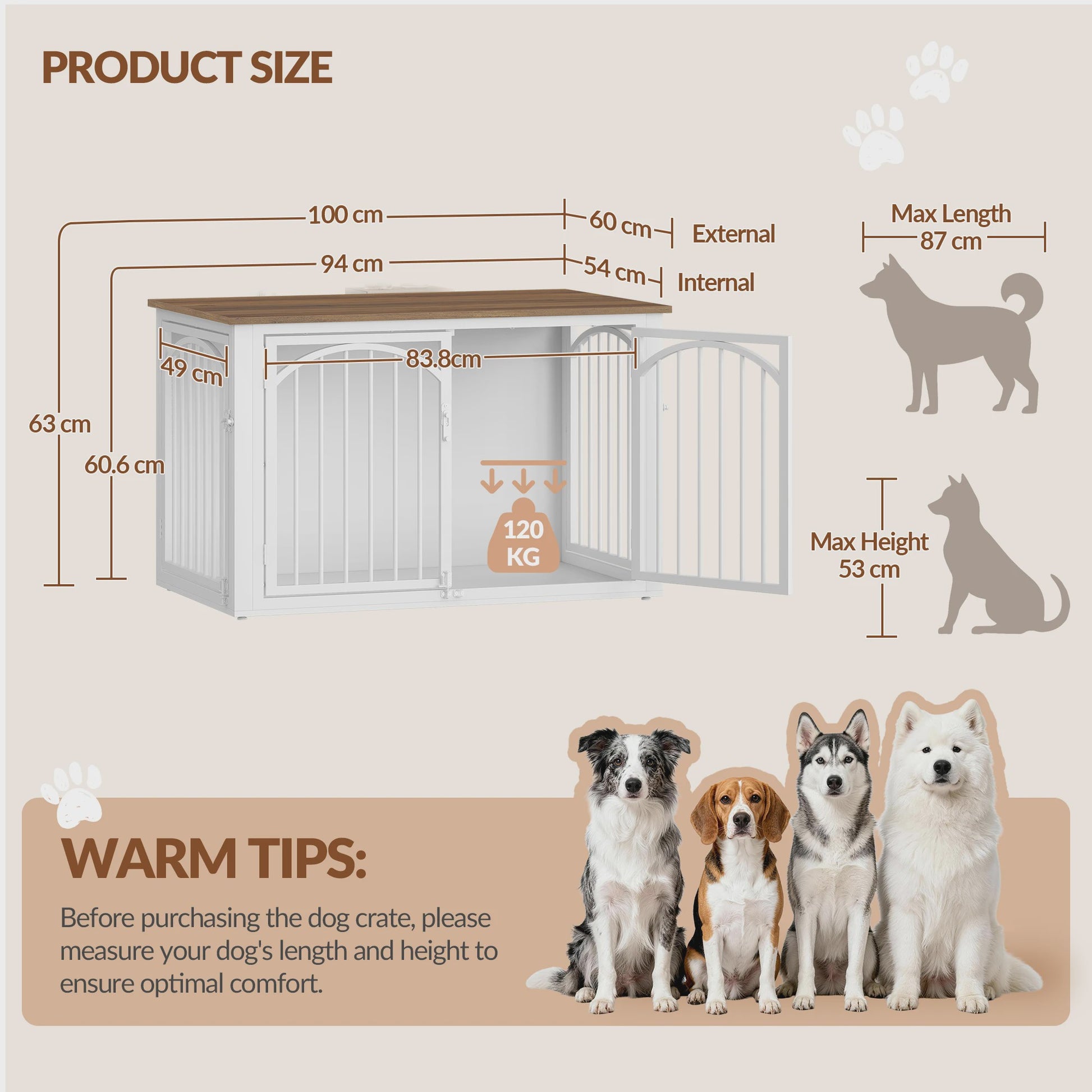 Hondenkooi Meubel 100cm - Stijlvolle Hondenbox als Bijzettafel voor Middelgrote tot Grote Honden