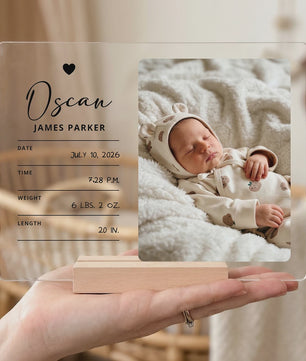 Gepersonaliseerd Geboortebord met Babyfoto & Geboortegegevens - Acryl & Hout