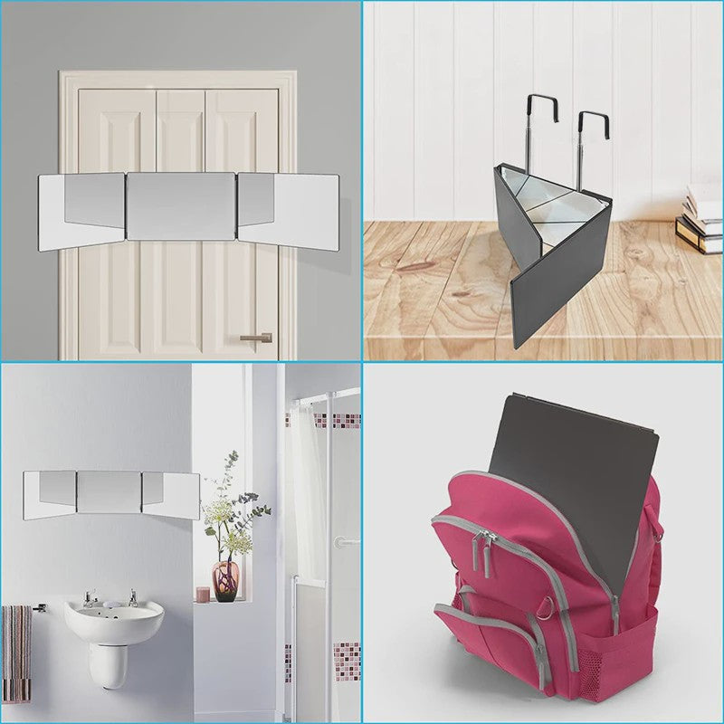 Draagbare Trifold Make-up Spiegel met Verstelbare Haak - Perfect voor Zelf Knippen, Scheren & Cadeaus