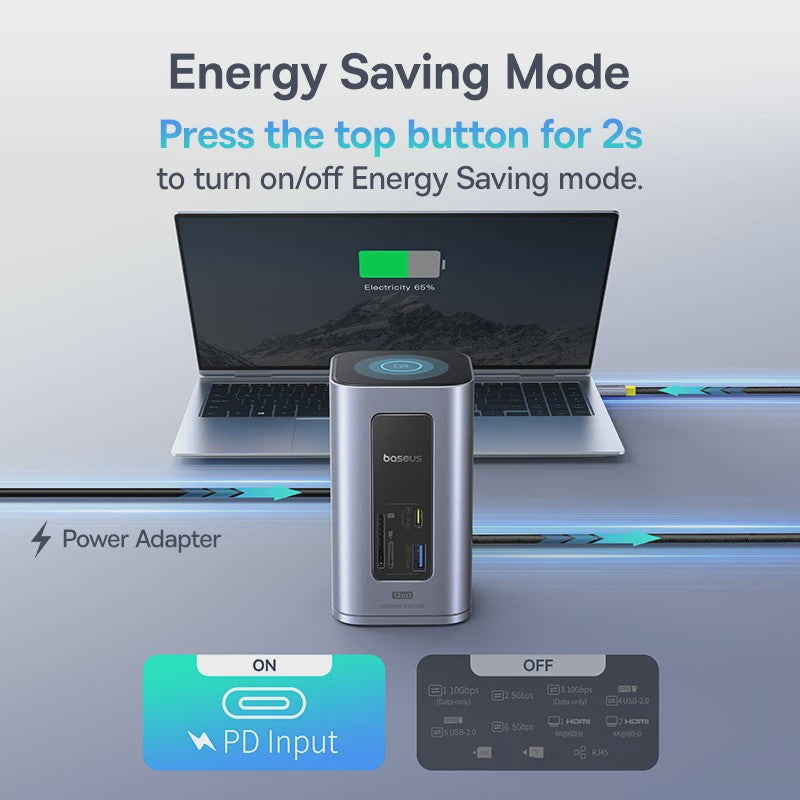 Baseus 12-in-1 USB-C Docking Station: 4K HDMI, Dual Display, RJ45, PD 100W