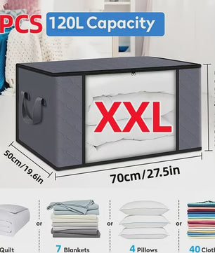 Set van 3 XXL Opbergzakken met Rits en Kijkvenster - Ruimtebesparend & Stapelbaar