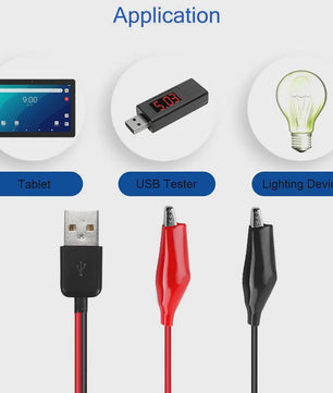 USB Type-A naar Alligator Klem Testkabel - Koperen Leidsels voor Stroomvoorziening