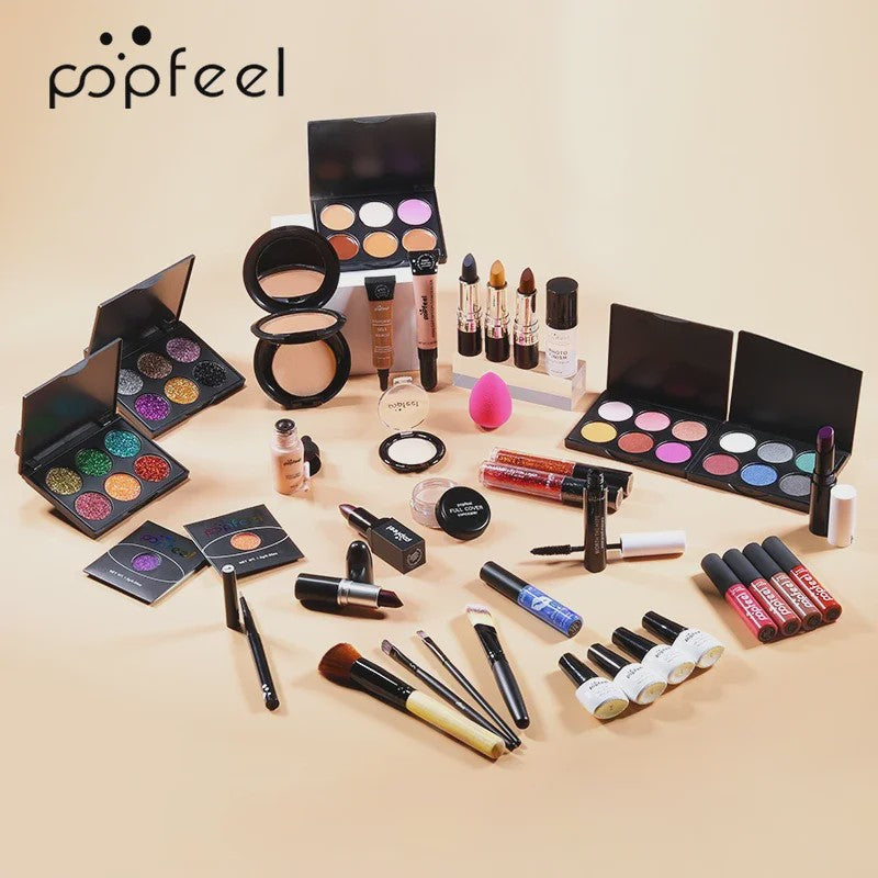 Complete Make-up Set voor Dames: Oogschaduw, Foundation, Lippenstift & Make-up Tas