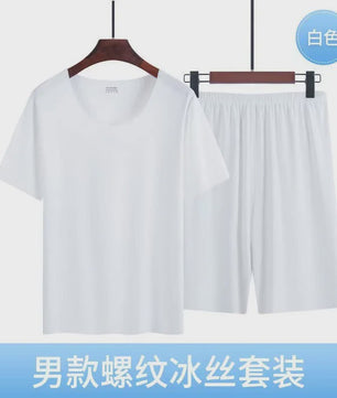 Heren Pyjama Set Korte Mouw & Shorts - Ademend Ijszijde Loungewear