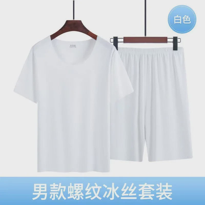 Heren Pyjama Set Korte Mouw & Shorts - Ademend Ijszijde Loungewear