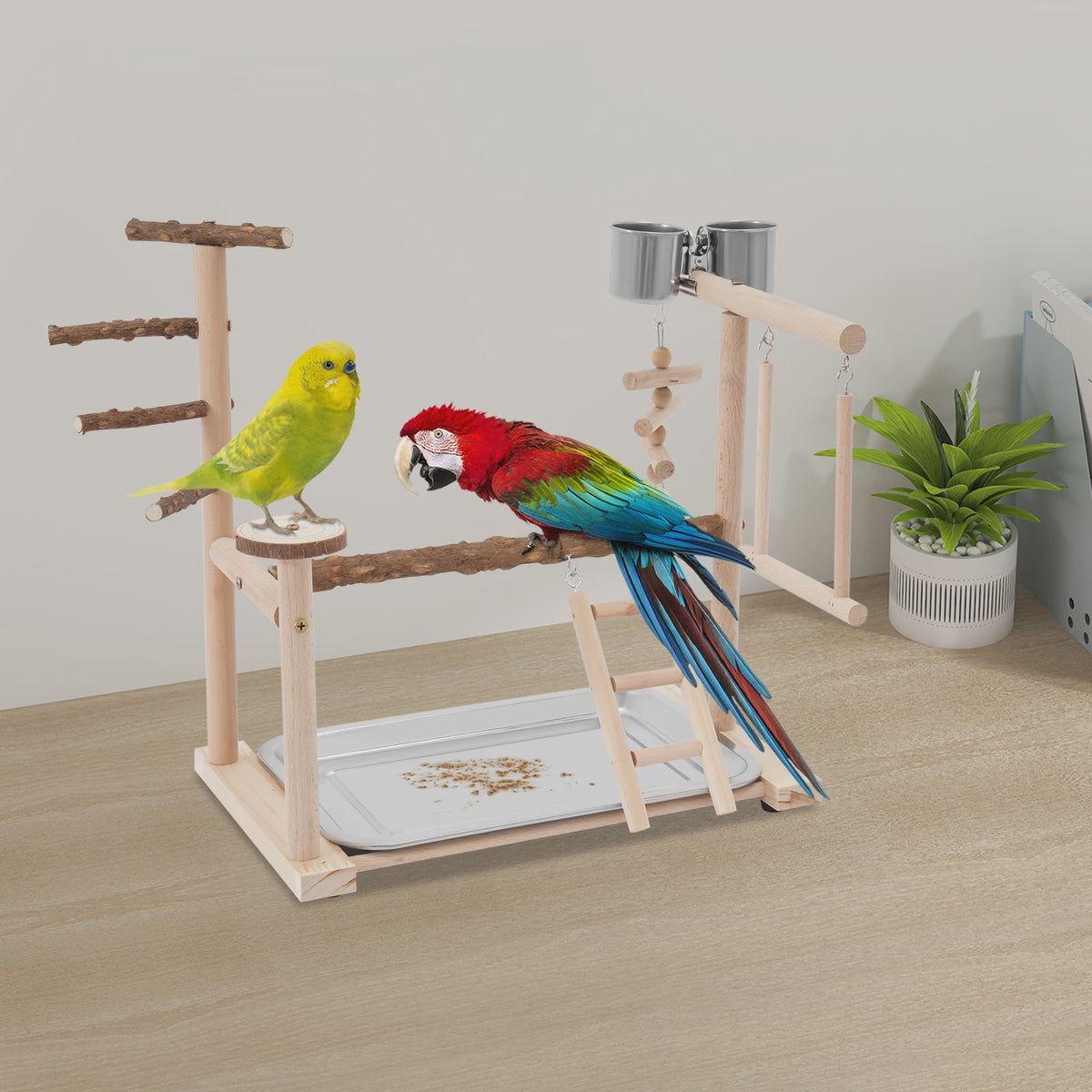 Houten Vogel Speeltoren met Ladder, Schommel en Voerbakjes