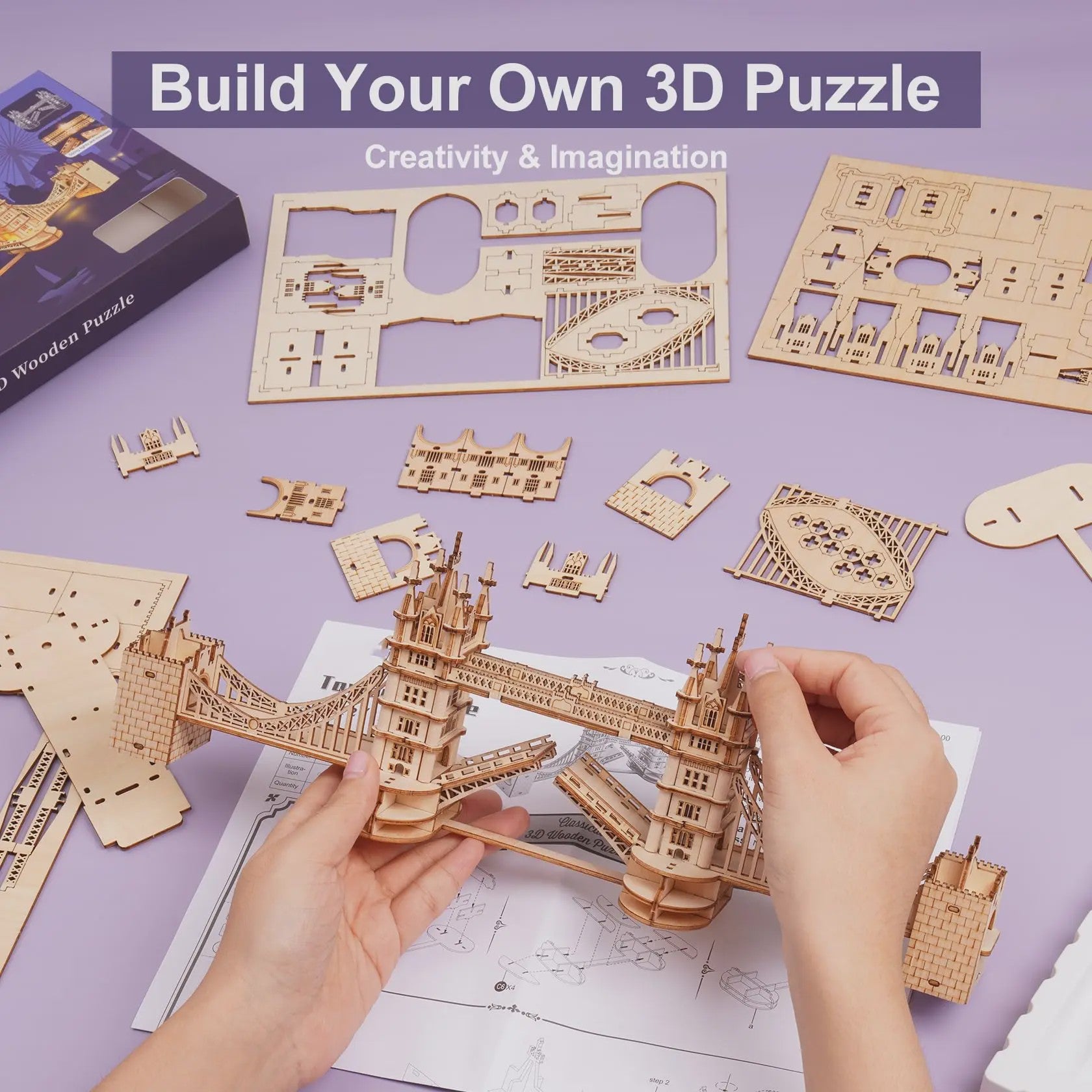 Robotime Rolife 3D Houten Puzzel: Iconische Tower Bridge & Big Ben Bouwpakket