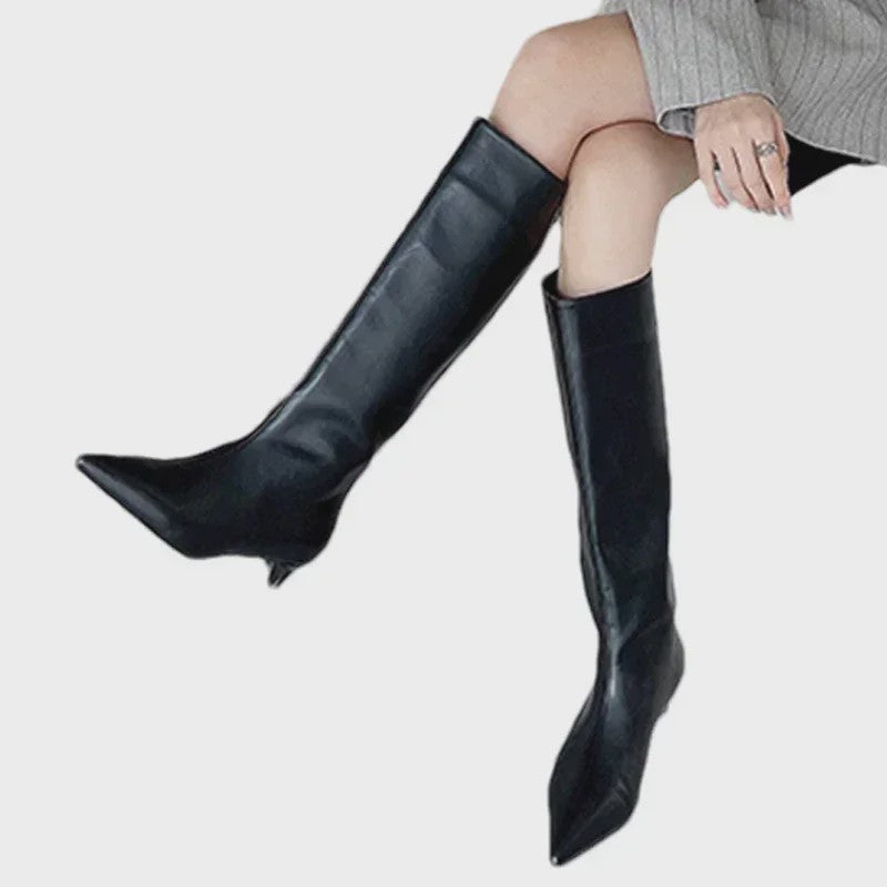 Elegante Leren Laarzen met Puntige Neus en Lage Hak - Dames