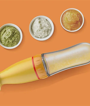 Baby Fles met Lepel - Siliconen Knijpfles voor Babyvoeding en Rijstpap