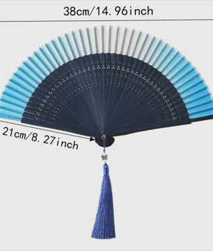 Luxe Bamboe Vouwventilator met Gradatiekleur & Kwastje - Retro Stijl