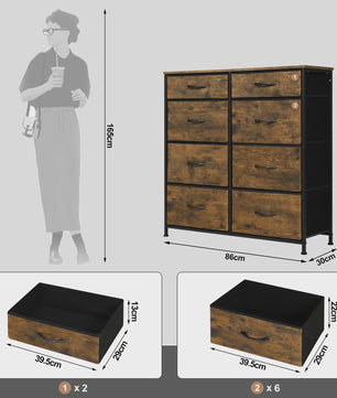 Ladekast Sideboard met 8 Stoffen Lades - Industriële Stijl - Woonkamer, Slaapkamer, Hal