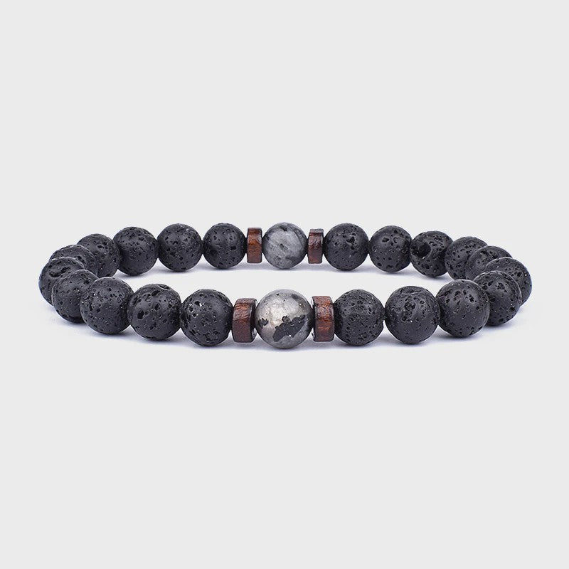 Natuursteen Armband Heren Dames - Lava & Hout Kralen 8mm