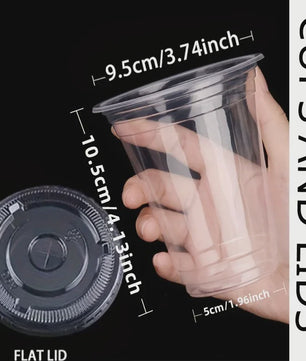 50x Plastic Bekers met Deksel (12/16 OZ) - Ideaal voor Koude Dranken, Smoothies & Feestjes
