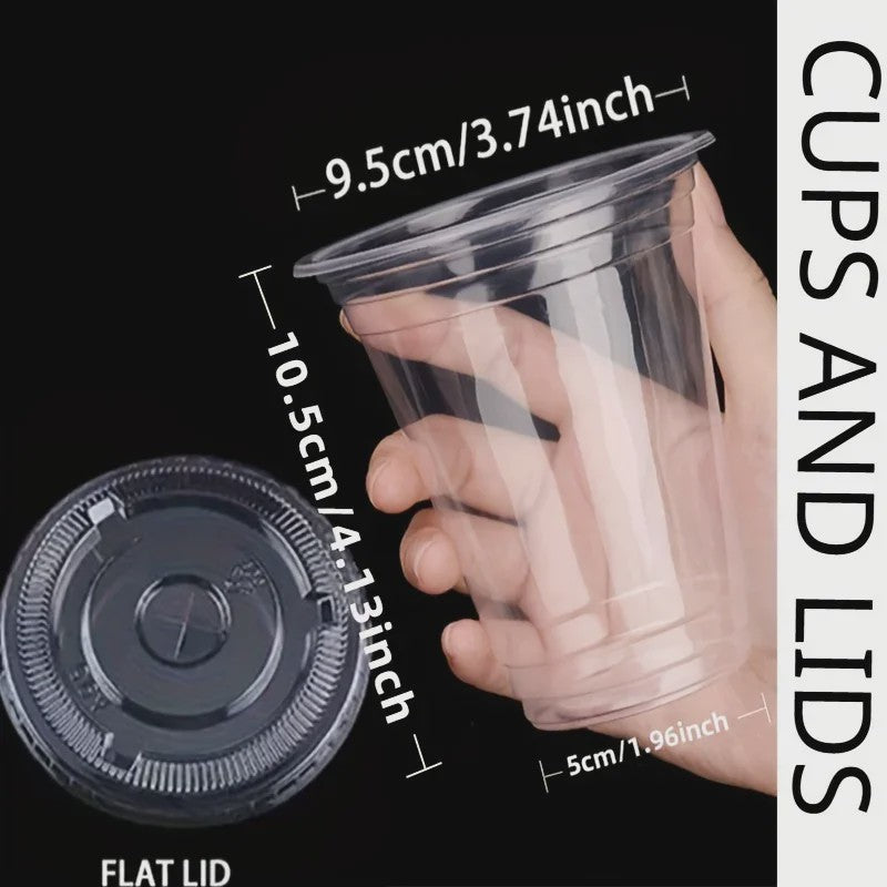 50x Plastic Bekers met Deksel (12/16 OZ) - Ideaal voor Koude Dranken, Smoothies & Feestjes