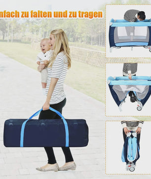 4-in-1 Baby Reisbedje: Wiege, Commode, Speelbox & Muziek - Inklapbaar & Draagbaar