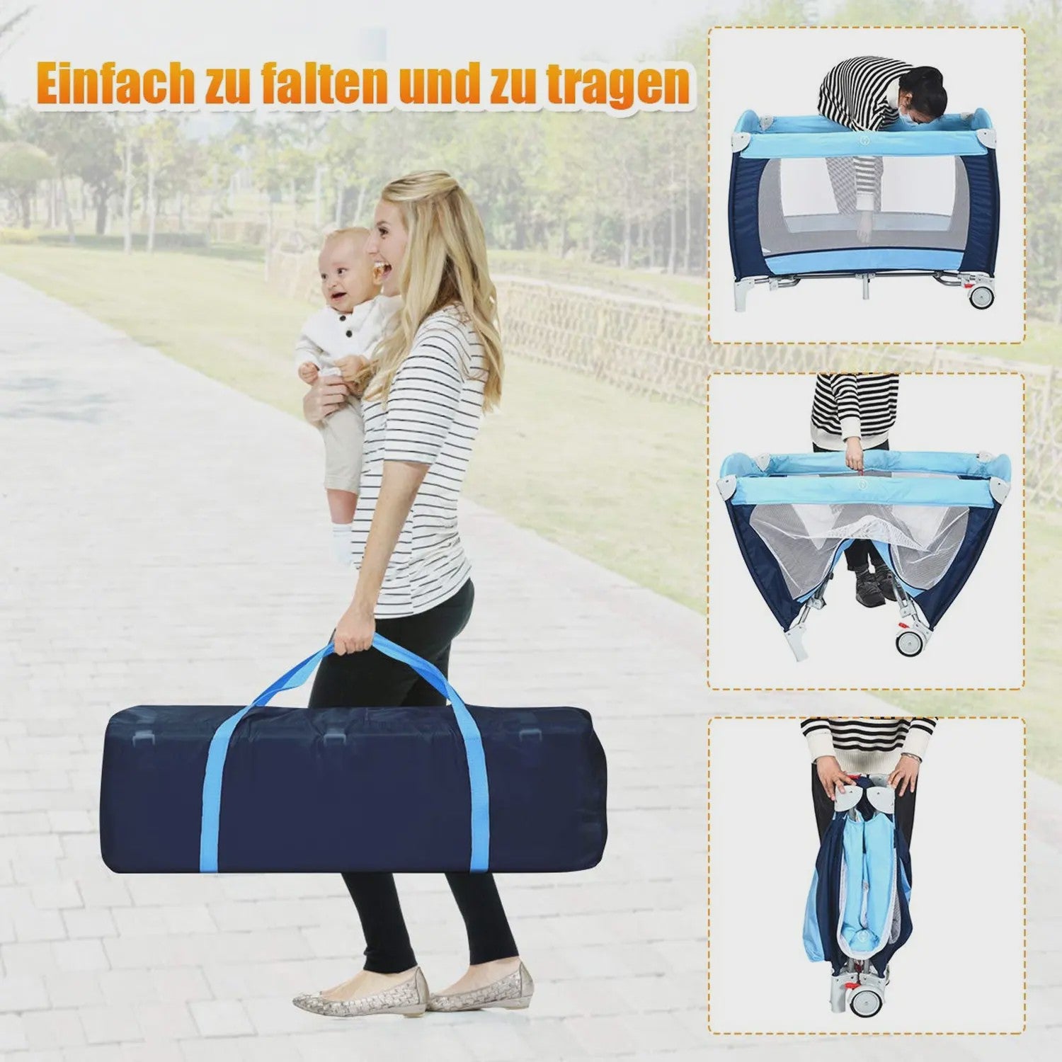4-in-1 Baby Reisbedje: Wiege, Commode, Speelbox & Muziek - Inklapbaar & Draagbaar
